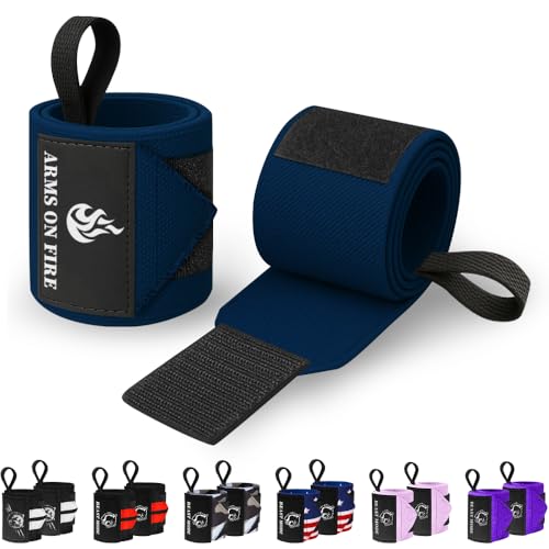 TECEUM Elastic Cotton Weightlifting Wrist Wraps with Thumb Loops, 1 Pair - color: Navy Blue, style: 18" – Arms on Fire
