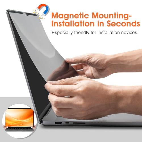 Magnetic Laptop Privacy Screen 16 Inch 16:10 Display- Removable Anti-Glare Blue Light Filter, Computer Privacy Screen Shield, Not for 16.1'' Laptops