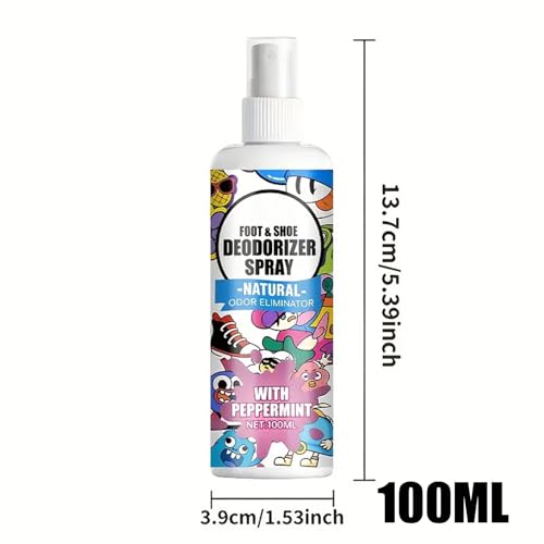 Shoe Spray Deodorizer 100ml Shoe Smell Eliminator Spray | Footwear Odor Removal Mist for Travel Hiking Home Tennis Leather Fabric Canvas Sneaker