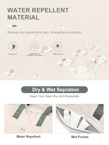 Gym Bag for Women Duffle Bag with Shoe Compartment Yoga Mat Bag Sports Workout Bag Weekend Overnight Bag, Beige Green - color: A22- Beige Green