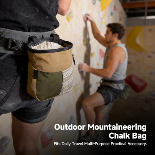 RiToEasysports Chalk Bag, Large Capacity Mountaineering with Trapezoidal Bottom Holds with Dual Hanging Points for Outdoor Sports - size: Large Khaki