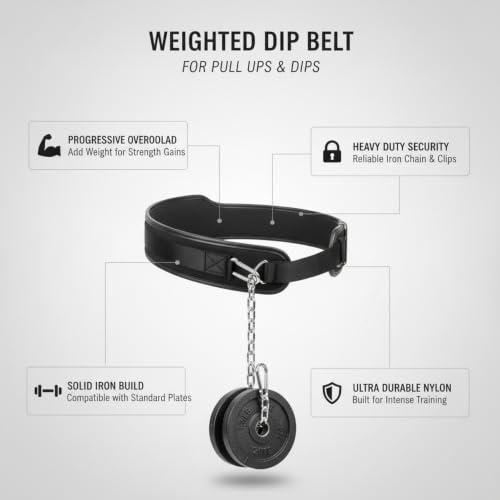 Weighted Dip Belt with Iron Chain for Pull Ups and Dips, Heavy Duty Strength Training Attachment (1 PC) - size: 3.94 x 3.15 x 1.18 in