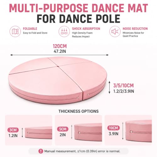 Pole Dance Mat, Folding Pole Crash Mat for Home, PU Leather Skid Proof Covering, Portable Safety Round Dancing Cushion for Home Studio Fitness - size: 120x10cm/47.2x3.9in