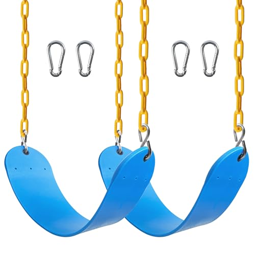 Sunnyglade 2PCS Swings Seats Heavy Duty with 66" Chain Support 250lb Blue | Playground Outdoor Swing Seat Replacement with Snap Hooks, Coated Chains, Soft Eva Seat, Non-Slip Design & 250 Lb Capacity - color: Blue