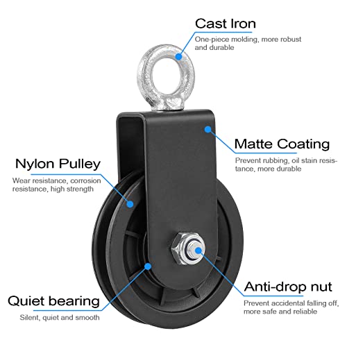 3.54 in Cable Pulley 360 Rotation Traction Wheel with Carabiner and Strap,Silence Smooth Detachable for DIY Gym Pulley System,DIY Gym Attachment Lifting Blocks,Ladder Lift,Hoists,Clothesline - color: 1 Pulley+1 Carabiner+1 Straps