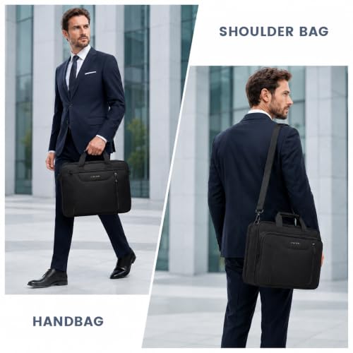 EMPSIGN Laptop Bag Briefcase for Men, 17.3 Inch Computer Case, Black | Expandable Computer Bag, Water Repellent, Shoulder Messenger Bag, Detachable Strap, Work Business Travel Office - color: Black/Black