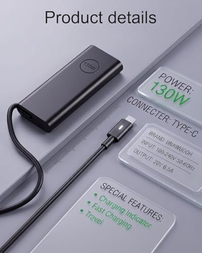 130W USB C Laptop Charger Compatible with Dell Precision 5530 5550 5560 5570 5750 5760 5770,Latitude 5401 5411 5501 5511 5520,XPS 15 17 9575 9500 9700 Power Supply Cord (DA130PM170 HA130PM170 0K00F5) - color: Charcoal