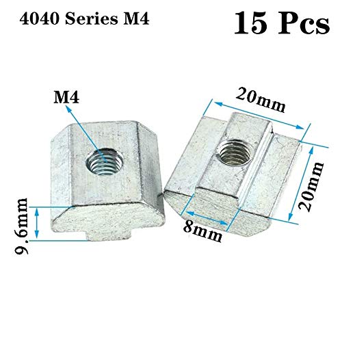 15pcs 4040 Series Sliding T Nuts Metric M4 Thread Slide in Hammer Head T-Nut for Standard 8mm T-Slot Aluminum Extrusion Profile （4040 Series M4） - size: 4040 Series M4
