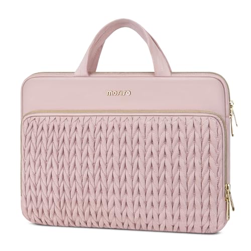 MOSISO Laptop Case 16 inch, 15-15.6 inch Laptop Sleeve, Pink | Compatible with MacBook Pro 16 M5 M4 M3 M2 M1, HP Dell Acer Lenovo ASUS Notebook, Wheat Ear Quilted Bag with Handle&Pocket - color: Pink, size: 16 inch
