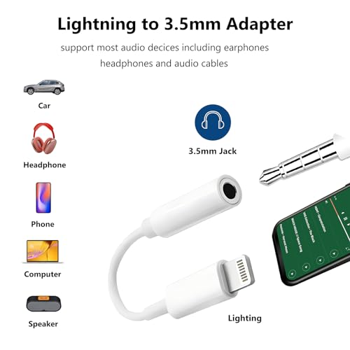 3 Pack [Apple MFi Certified] Lightning to 3.5 mm Headphone Jack Adapter, iPhone 3.5mm Headphones/Earphones Aux Audio Dongle Adapter Compatible for 14/13/12/11/XS/XR/X/8/7, Support All iOS - color: 3 Pack