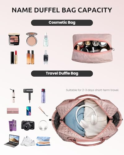 Girls Duffle Bag, Initial Bag, Weekender Bags with Shoulder Strap | Monogram Overnight Bags for Women Wet Pocket, Letter Travel Tote with Personalized Makeup Bag Gifts for Niece (Letter R) - color: Pink, style: R