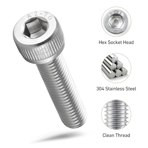 170PCS M6 Screws Assortment Kit, 304 Stainless Steel 18-8 Hex Socket Head Cap Screws Bolts Nuts and Washers Set, M6 x 8/10/12/16/20/25/30mm - size: M6 170PCS Socket SS