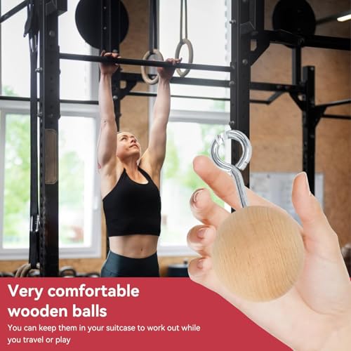 HERCHR Rock Climbing Training Pull Up Ball Hold Grips, Wooden Non-Slip Hand Grips Balls & Straps for Strength Training, Forearm and Chin Up Bar, Kettlebell, Barbell, Home Gym Workout