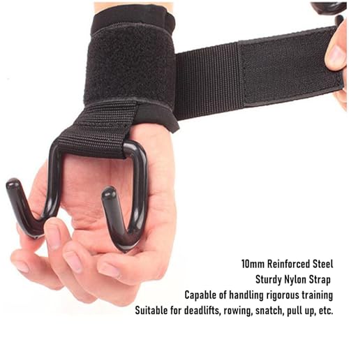 Weight Lifting Hook, 330lbs Load Bearing Fitness Wrist Strap Hand Grip Support with Adjustable Rubber Dipped Metal Hook, for Deadlift Pull Up Horizontal Bar Training