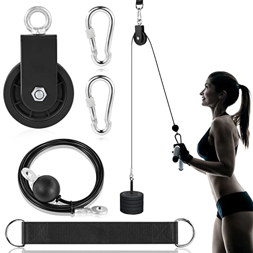 3.54 in Cable Pulley 360 Rotation Traction Wheel with Carabiner and Strap,Silence Smooth Detachable for DIY Gym Pulley System,DIY Gym Attachment Lifting Blocks,Ladder Lift,Hoists,Clothesline - color: 1 Pulley+1 Straps+2 Carabiner+ 79in Cable 1pcs