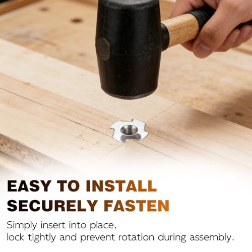 1/4"-20 T-Nuts 304 Stainless Steel, 4-Pronged Tee Nut 3/8" Barrel Length, T-Nut Wood Insert for Wood, Rock Climbing Holds, Furniture, Cabinetry, 50 PCS - color: SUS304 Stainless Steel