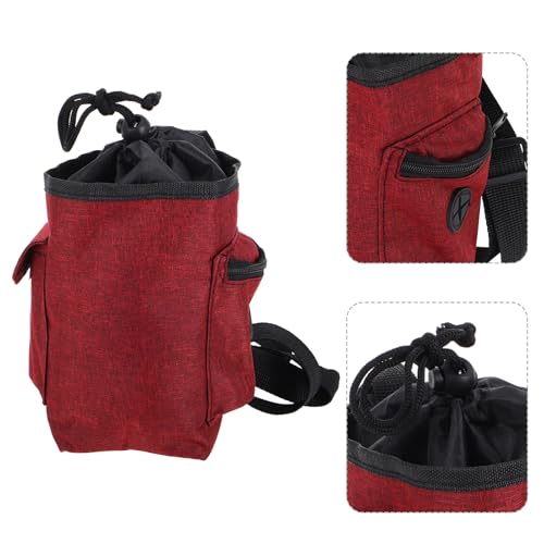 WOONEKY Chalk Bag for Rock Climbing and Bouldering, Wine Red Canvas Chalk Pouch with Zipper Storage Pocket, Anti-Slip Powder Bag for Gymnastics and Weightlifting Outdoor Training