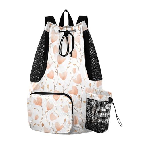 Drawstring Backpacks Climbing Gym Bag With Water Bottle Pocket Cinch Sack Waterproof Bluebell Rose Gold and White