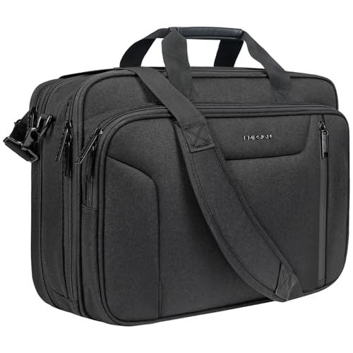 EMPSIGN Laptop Bag Briefcase for Men, 17.3 Inch Computer Case, Black | Expandable Computer Bag, Water Repellent, Shoulder Messenger Bag, Detachable Strap, Work Business Travel Office - color: Black/Black