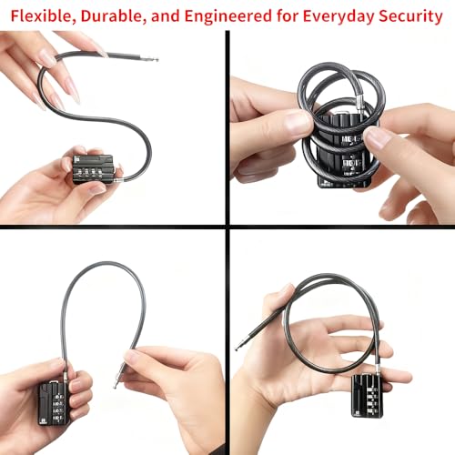 RESET-201 4-Digit Cable Padlock, 20 in 50cm 5mm Cable Loop, 2 Pack | 20 in 50cm flexible 5mm cable loop reaches wider items for everyday light-duty secondary locking. - size: 50cm(20 inch)Cable
