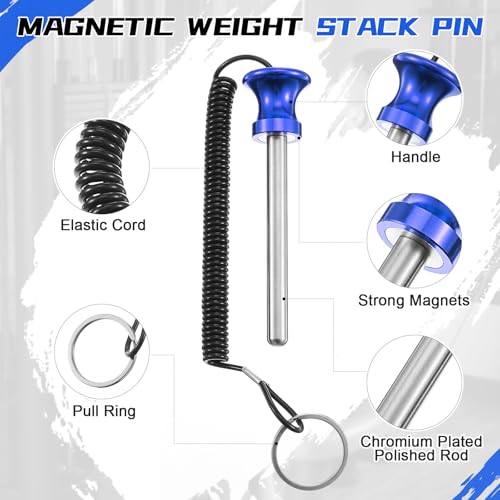 Lasnten Weight Stack Pin Magnetic Universal Gym Weight Pin 0.4 inch Drop Set with Pull Rope for Plate Apertures Above 10.5 mm Heavy Duty - color: Blue