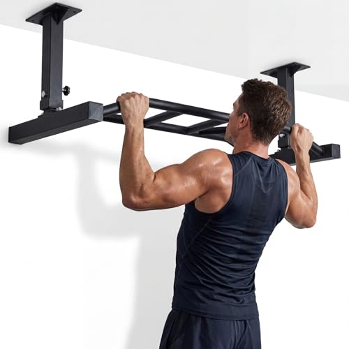 47 Inch Ceiling Mount Pull Up Bar Heavy Duty Multi-Grip Chin Up Bar Fitness Trainer for Garage/Home Gym and Strength Training Adjustable Height&Supports to 600 Lbs
