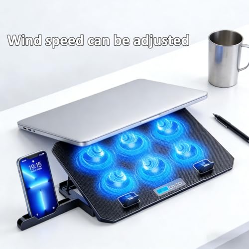 Laptop Cooling Pad 6 Quiet Fan for Laptop Gaming Fan Pad 5 Height Adjustable 2 USB Port Phone Holder Lightweight Stand - color: LCD model