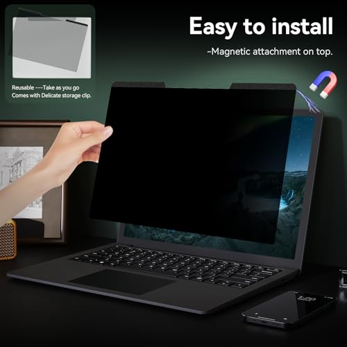 Magnetic Laptop Privacy Screen 14 Inch 16:9 Aspect Ratio Anti-Glare Blue Light Monitor Protector,Removable 14in Film for Lenovo HP Dell Acer Asus Thinkpad Envy Xps