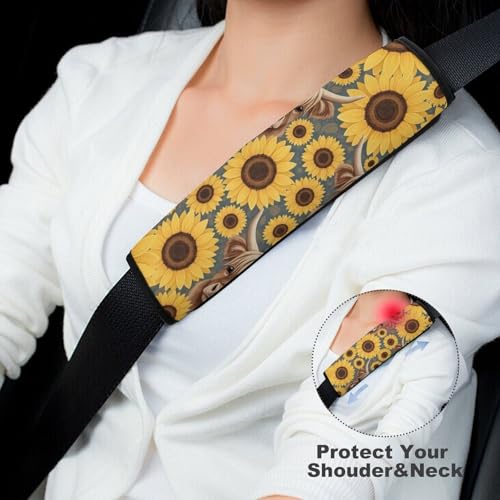 2 Pack Highland Cow Sunflowers Car Seat Straps Shoulder Pads Universal Fit Neck Strap Covers for Adults and Children, All Vehicles, Pressure Relief - color: Pattern 429