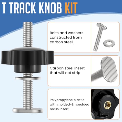 20 Piece Set 1/4"-20 T Track Knob Kit | T-Track Accessories Include 1/4"-20 Bolts, Washers, and Threaded Knob Nuts, Suitable for Woodworking Clamps and Fixtures - size: Small