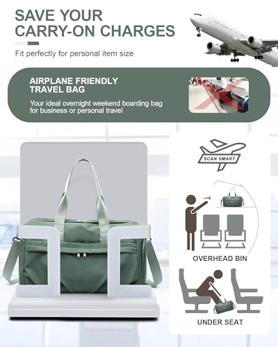 Gym Bag for Women Men, Sport Duffel Bag with Toiletry Bag & Shoe Compartment,Waterproof Travel Weekender Overnight Carry on Bag for Yoga with Trolley Sleeve, Green Set - color: A5-Green Set