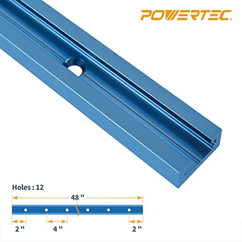 POWERTEC 71158 48 Inch Double-Cut Profile Universal T-Track with Predrilled Mounting Holes, T Track for Woodworking Jigs and Fixtures, Drill Press Table, Router Table, Workbench, 2 Count, Pack of 1 - size: 48" T track, 2PK