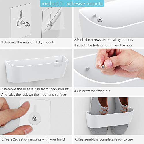 Wall Mounted Shoes Rack 2Pack with Sticky Hanging Strips, Plastic Shoes Holder Storage Organizer,Door Shoe Hangers (SM03-White-2) - color: SM03-White-2
