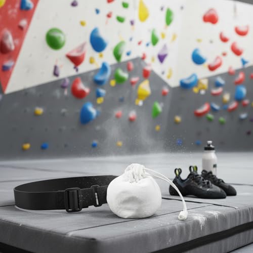 Climbing Chalk Bag with Adjustable Waist Belt - Durable Polyester Pouch for Gym, Bouldering & Rock Climbing (White/Pink)