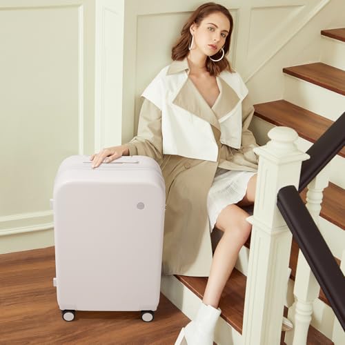 mixi Luggage Suitcase with Spinner Wheels, Hardside Rolling Suitcase PC with Cover & TSA Lock Lightweight Travel Case 24in Checked in, Off White（Slight Pink） - color: Off White(Slight Pink), size: 24in Checked in