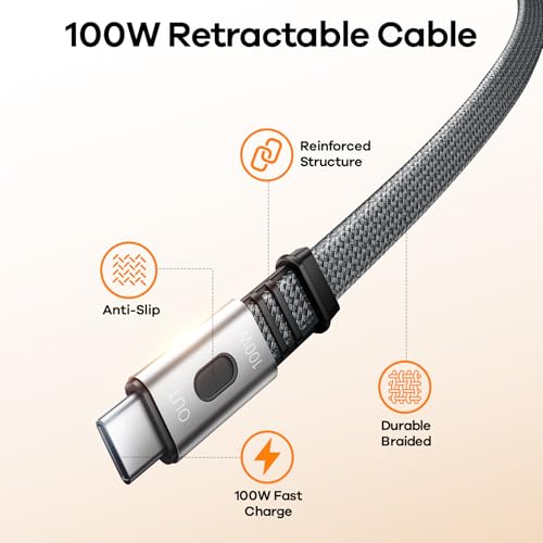 REWONDER 100W Power Bank Fast Charging 20000mAh with Built-in Retractable USB-C Cable, Portable Charger for MacBook Laptop, iPhone 17/16 Series, Samsung, TSA Approved for Air Travel - color: Silver