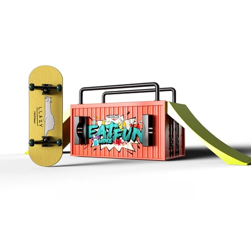 32mm Pro Fingerboard Complete Set | Bearing Wheels | 5 Ply Maple Deck | Anti Skid Grip Tape | Complimentary Tool | Concave Shape - color: Fun Box D : Lazy Llama