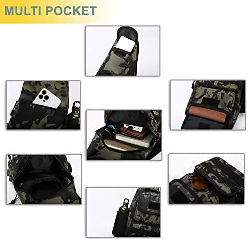 Tactical Shoulder Bag - 1000D Molle Military Backpack Outdoor Daypack Chest Pack (Green) - color: Green