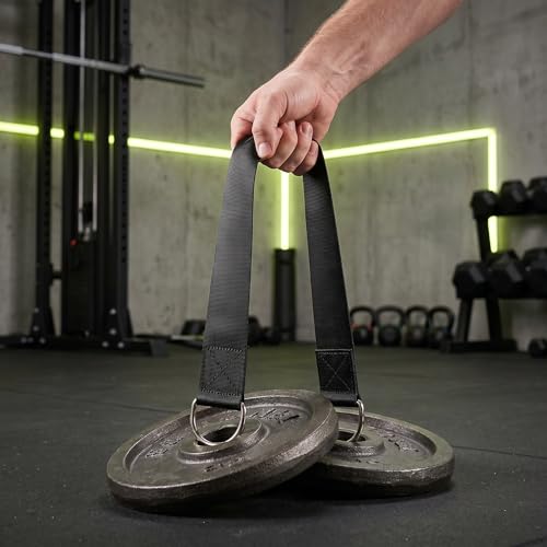 ULTECHNOVO Heavy Duty Barbell Weight Plate Belt 2pcs Nylon Loading Straps for Dumbbell and Barbell, Prevents Slippage and Disperses Waist Pressure, for Squats and High Intensity Interval