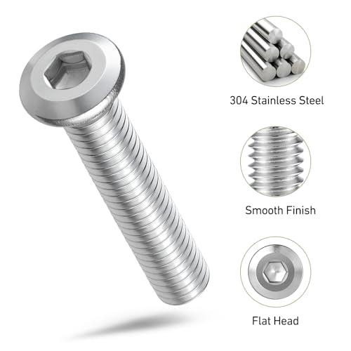 1/4-20 x 3 Bolt, 25PCS Flat Head Hex Socket Cap Screws Bolts, 304 Stainless Steel 18-8, Fully Threaded, with Hex Spanner - color: Silver, size: 1/4-20 x 3