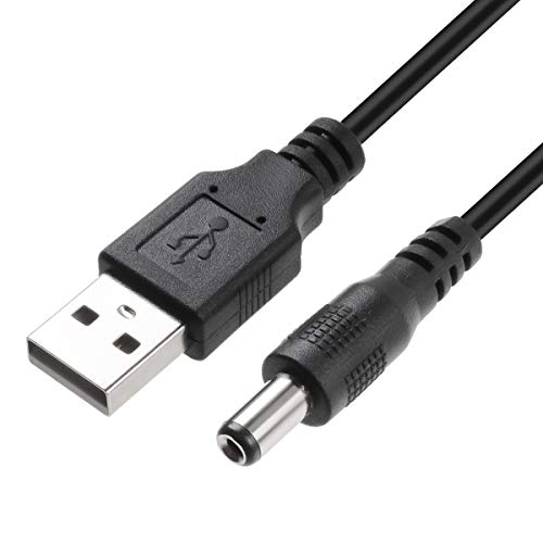 TENINYU USB 2.0 A Male to DC 5.5x2.1mm 5 Volt 24AWG DC Connector Charge Barrel Jack Power Cable Black, 3FT (Max 2.5 Ampere Power Cable, Center PIN Positive),2Pack