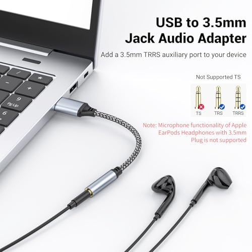 USB to 3.5mm Jack Audio Adapter,USB to Audio Aux Cable for PS4/PS5 | External Stereo Sound Card,USB A to 3.5mm TRRS Female Headset for PS4/PS5/Headphone/Mac/Linux/Laptop/Desktops/Docking Station - size: 1Pack 4 inch