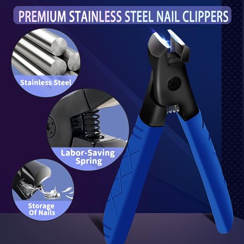 Nail Clippers for Thick Nails, Professional Nail Clippers, Senior Toenail Clippers Cutter, Nail Clipper for Men Women, Stainless Steel Fingernail Clipper, Wide Jaw Nail Clipper with Nail File - size: blue