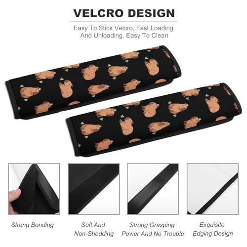 2PCS Cute Capybaras Black Car Seat Belt Pad Breathable Shoulder Protector for Girls and Boys, Most Cars, Anti-Slip Pad - color: Pattern 1000