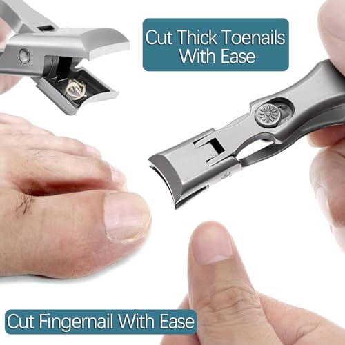 Curved & Slanted Nail Clipper Set, Wide Jaw with Folding Safety Lock, Heavy Duty Stainless Steel Toenail Clippers with File & Ear Pick, Anti-Splash for Thick Ingrown Nails for Seniors, Men - color: Curverd & Slanted Set