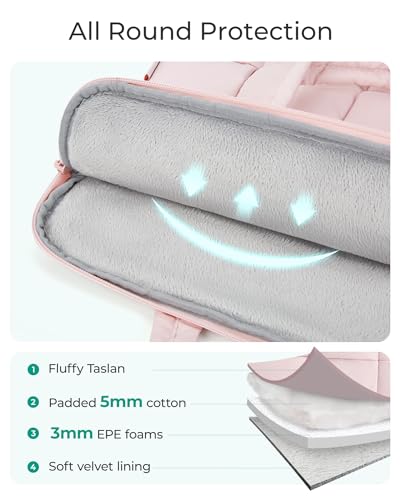 BAGSMART Laptop Case, Puffy Laptop Sleeve with Handle, Compatible with MacBook Air Pro, Laptop Bag for Women - color: Pink, size: 13-14 inch
