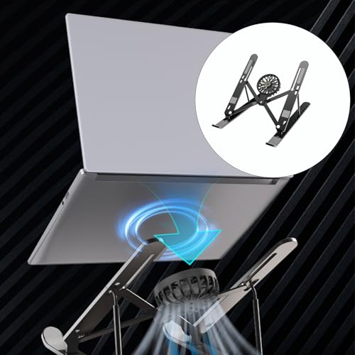 Aluminum Laptop Stand with Cooling Fan 7 Heights Adjustable Foldable Ergonomic Computer Holder for Notebook and Tablets Notebook Holder - color: Black