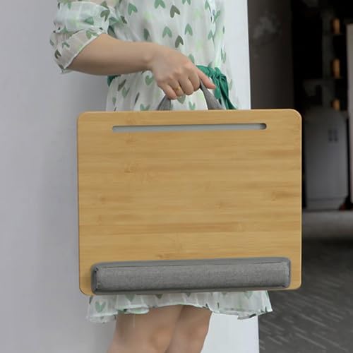 SUMISKY Adjustable Lap Desk-Portable Laptop Stand with Cushion, Bamboo Platform with Phone Holder, Wrist Pad Fits up to 15.6 Inch Laptops - size: M(16.5"x13.4" Height-Adjustable)