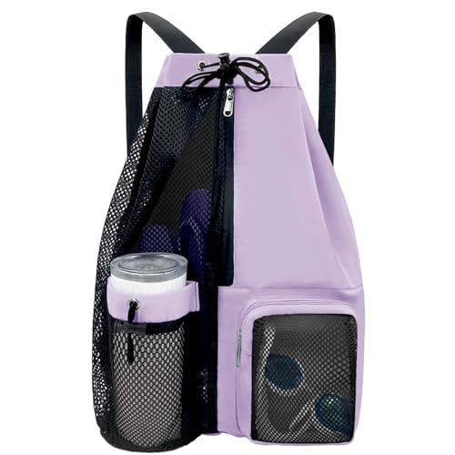 Beach Backpack with Wet Pocket Drawstring Mesh Beach Bag Waterproof Swimming Pool Backpack for Men and Women - color: Purple