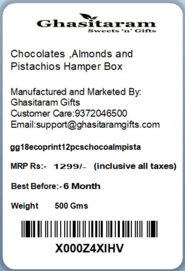 Ghasitaram Gifts Rakhi Gifts for Brothers Rakhi Chocolate Eco 4 Part Print 12 Pcs Chocolates,Almonds and Pistachios Hamper Box with Pearl Rakhi